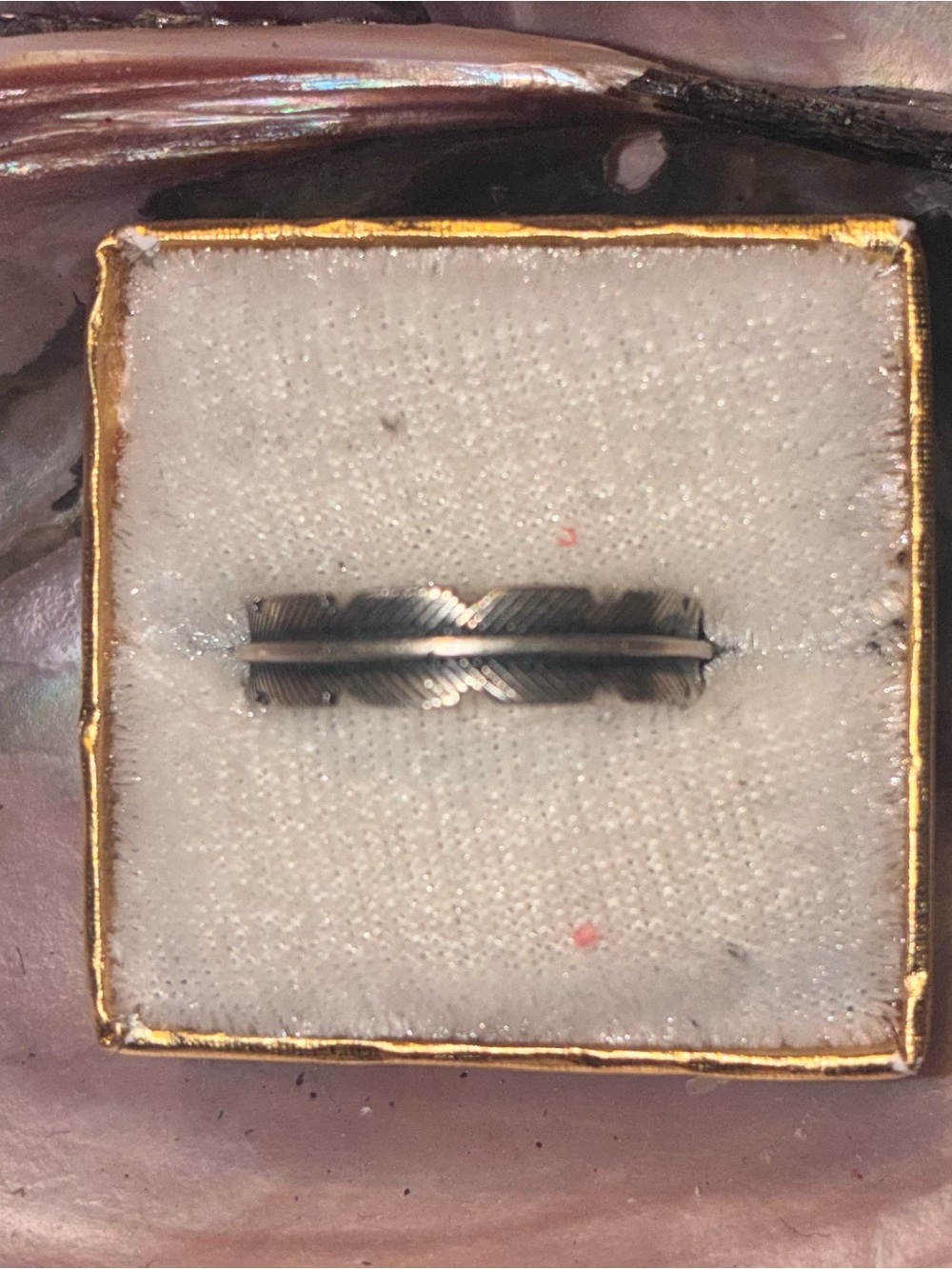 Feather-Textured Sterling Silver Ring-adjustable - Picture 7 of 8